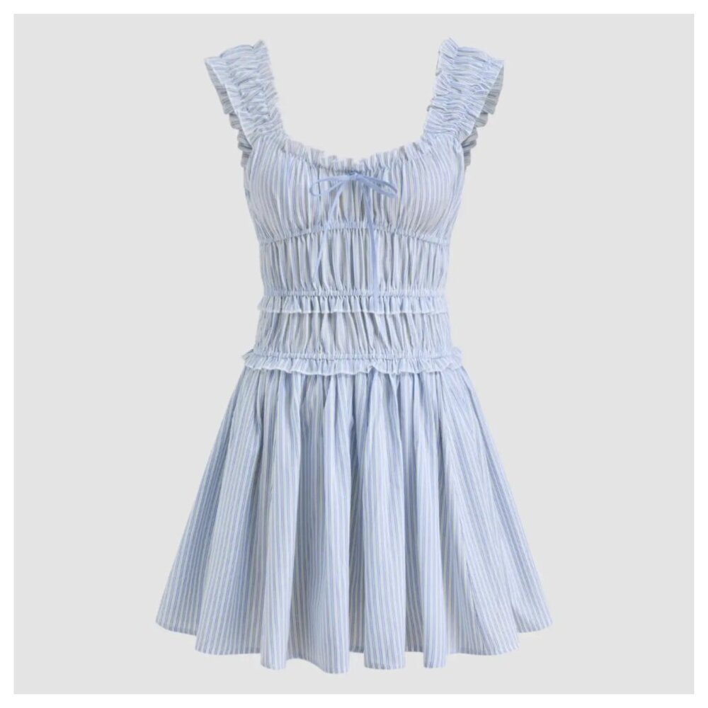 Cider NWT Stripe Shirred Bowknot Ruffle Mini Dress Size XL Babydoll Sundress